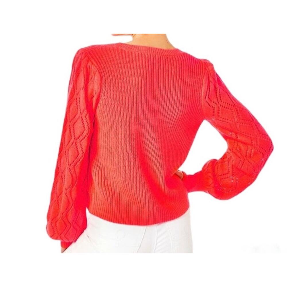 Lilly Pulitzer Luletta Balloon Sleeve Knit Sweater Spicy Coral Size XL - Picture 2 of 11